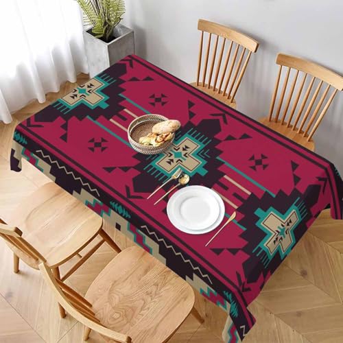 LoLo UoUo Rechteckige Tischdecke mit ethnischem Muster, 152,4 x 213,3 cm, rot, geometrischer amerikanischer Stil, Dekorationen für Küche, Zuhause, Dinnerparty, Picknick, Tischdecke für den von LoLo UoUo