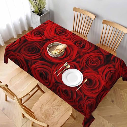 LoLo UoUo Tischdecke, Motiv: Rote Rosen, 152,4 x 213,3 cm, natürliches Blumensymbol der Liebe, Outdoor-Tischdecke, rechteckig, für Party, Picknick, Abendessen, Dekoration von LoLo UoUo