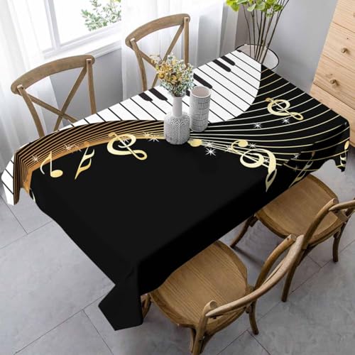 LoLo UoUo Tischdecke mit Klavier-Musiknoten, 152,4 x 213,3 cm, schwarz, Klavier-Musikinstrument, weiße Noten, Outdoor, wasserdicht, rechteckig, für Party, Picknick, Abendessen, Dekoration von LoLo UoUo