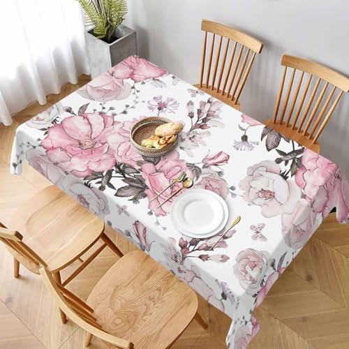 LoLo UoUo Tischdecke mit rosa Rosen, 152,4 x 213,3 cm, Aquarell, Blumen, Rosen, Staubblatt und Blätter, Liebe, Hochzeit, Outdoor, Tischdecke, rechteckig, für Party, Picknick, Abendessen, Dekoration von LoLo UoUo