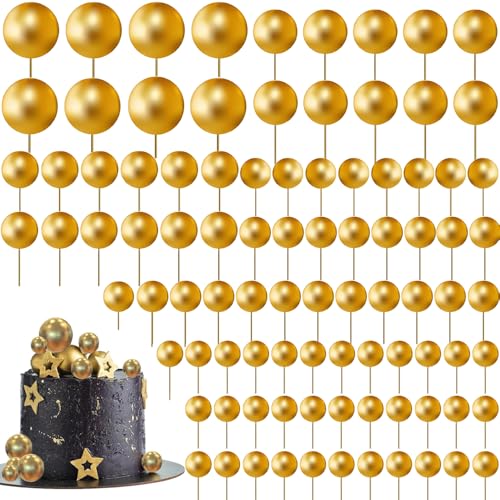 108 Stück Tortendeko Kugeln Cake Topper Kuchendeko Set, Kuchen Dekoration Kugel, 5 Größen Mini-Ballons Tortenaufleger für Hochzeit Party Babyparty Geburtstag Torte Dekorieren(Gold) von LoNinLoAn