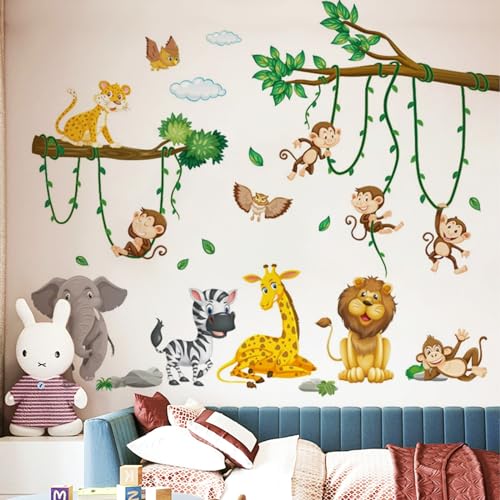 Wandtattoo Dschungel Tiere Wandaufkleber, 2 Stück Baum Reben Wandaufkleber, Elefant Giraffe Löwe Affe Zebra Eule Wandsticker für Jungen Mädchen Babyzimmer Schlafzimmer Wanddeko(30 x 90 cm) Wandtattoo Dschungel Tiere Wandaufkleber, 2 Stück Baum Reben Wandaufkleber, Elefant Giraffe Löwe Affe Zebra Eule Wandsticker für Jungen Mädchen Babyzimmer Schlafzimmer Wanddeko(30 x 90 cm) von LoNinLoAn