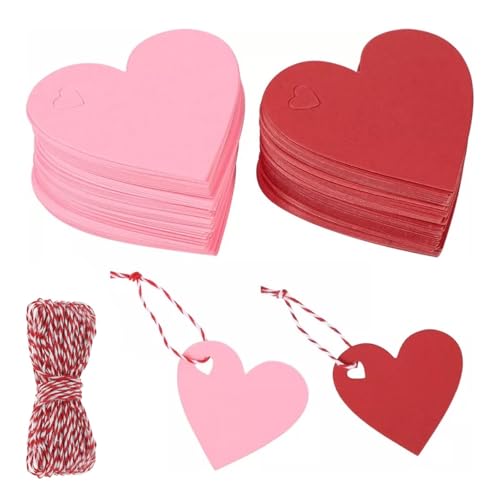 200 Stück Herz Kraftpapier Anhänger, Rosa Geschenkanhänger, Herz Kraftpapier Anhänger Etiketten Rot und Baumwollschnur 20M für Party Geburtstag Valentinstag Christmas Hochzeit von LoNinLoAn
