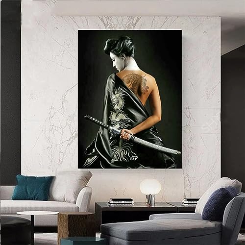 LoRier DIY 5D Diamant Malerei Vollbohrer Kit,Japanische Frau Samurai-Schwert 5D Diamond Painting Set,Malen nach Zahlen Diamant,Diamond Painting Bilder für Erwachsene Kinder,Basteln Wand Decor 25x30cm von LoRier