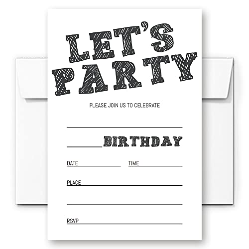 LoaHak Einfache schwarz-weiße Geburtstagseinladung, Geburtstagseinladung für Jungen, Teenager, Kinder, Mädchen, Geburtstagseinladung, Geburtstagsparty-Einladungen. (020) von LoaHak