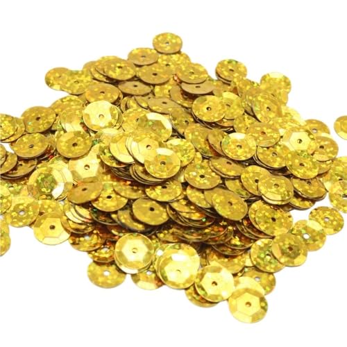 Loacea 60 g runde Kristall-Pailletten in Silber mit Loch, 10 mm Goldbecher, lose Kunststoff-Pailletten for Hochzeiten, DIY-Nähen(Gold) von Loacea