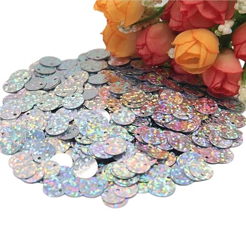 Loacea Flache, runde PVC-Pailletten mit kleinem Loch, 50 g kreisförmige, flache Pailletten for Nähen und Basteln bei Hochzeiten(Bright silver,10mm) von Loacea