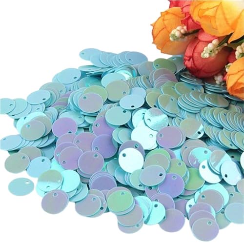 Loacea Flache, runde PVC-Pailletten mit kleinem Loch, 50 g kreisförmige, flache Pailletten for Nähen und Basteln bei Hochzeiten(LightCyan,15mm) von Loacea