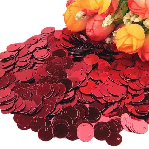 Loacea Flache, runde PVC-Pailletten mit kleinem Loch, 50 g kreisförmige, flache Pailletten for Nähen und Basteln bei Hochzeiten(Red,30mm) von Loacea