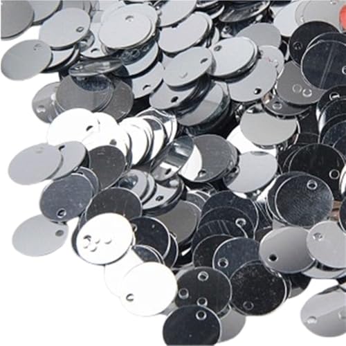 Loacea Flache, runde PVC-Pailletten mit kleinem Loch, 50 g kreisförmige, flache Pailletten for Nähen und Basteln bei Hochzeiten(Silver,15mm) von Loacea