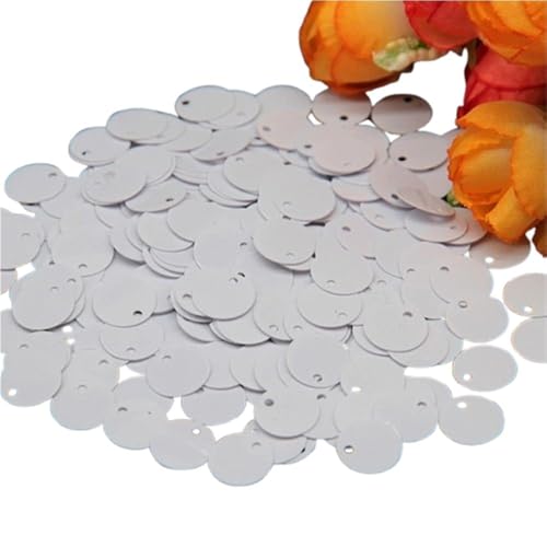 Loacea Flache, runde PVC-Pailletten mit kleinem Loch, 50 g kreisförmige, flache Pailletten for Nähen und Basteln bei Hochzeiten(White,10mm) von Loacea
