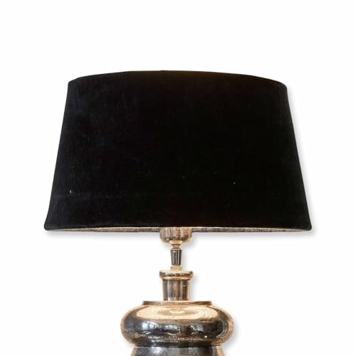 LOBERON Lampenschirm Anfor, für Tisch- oder Stehlampen geeignet, passend für E27-Fassungen, Wohn-Accessoire, Eisen, Baumwollsamt, samtschwarz von Loberon