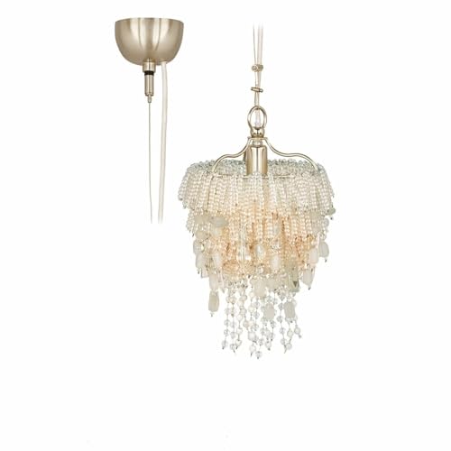 LOBERON Leuchter Zamanah, Handgefertigt, Vielzahl Verschiedener Glasperlen, Funkelndes Design, Hängelampe, Kronleuchter, Eisen, Glas, creme von Loberon
