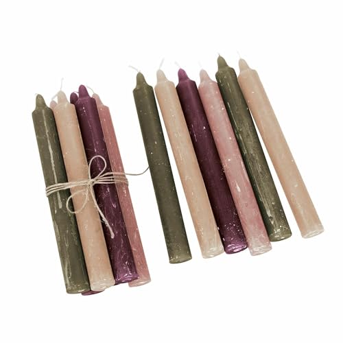 Loberon Kerze 12er Set Bauceau, Rustikales Finish, von Hand Veredelt, Durchgefärbt & Geruchsneutral, Stabkerzen, Dekoration, Paraffinwachs, bunt von Loberon