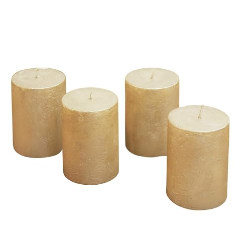 Loberon Kerze 4er Set Virrans, Handgearbeitete Echtwachskerzen, Durchgefärbt, Lange Brenndauer, Adventskerzen, Adventskranz, Stumpenkerzen, Paraffinwachs, Gold von Loberon