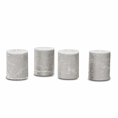 Loberon Kerze 4er Set Virrans, Handgearbeitete Echtwachskerzen, Durchgefärbt, Lange Brenndauer, Adventskerzen, Adventskranz, Stumpenkerzen, Paraffinwachs, graublau von Loberon