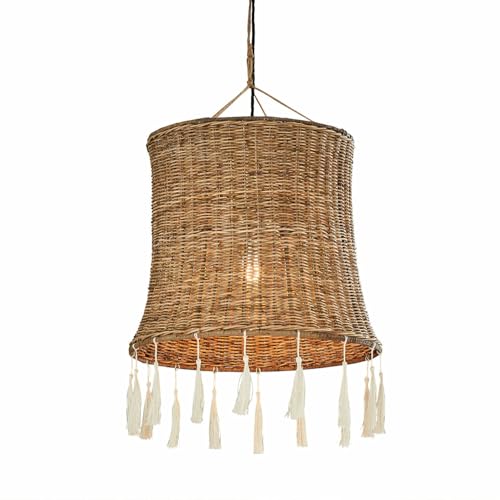 Loberon Lampenschirm Éverill, Handgeflochten, Pastellfarbene Fransen, Boho-Stil, Kinderzimmer, Lampenzubehör, Rattan, Eisen, Jute, braun von Loberon