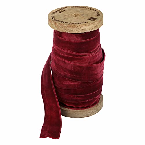 Loberon Samtband Andaris, einseitiger Flor, Schmuckband, Geschenkverpackung, Weihnachten, Viskose, Polyester, Mangoholz, rot von Loberon