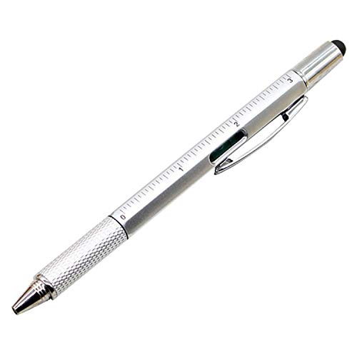 Lobwerk 6 in 1 Stift Kugelschreiber Tool-Pen Wasserwaage Touch Pen Schraubendreher Lineal (Silber) von Lobwerk