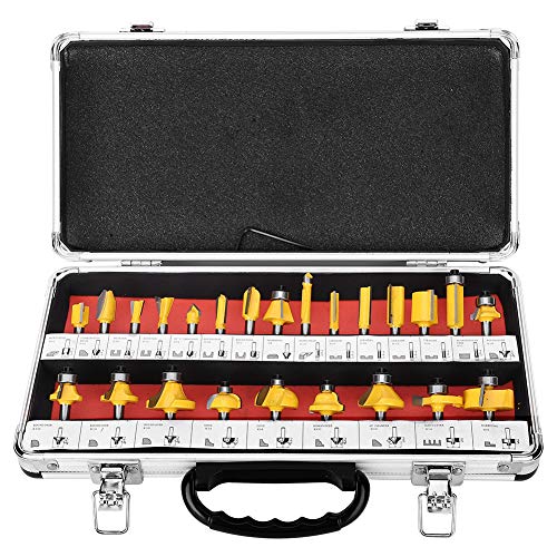 LOCADENCE 24 Teiliges Fräser Set, 1/4 Zoll Schaft, Fräser Fräser Set aus Legierung, Holzbearbeitungswerkzeug für Blumenbretter, Hartholz, Weichholz, die Meisten Hobelsägen von Locadence