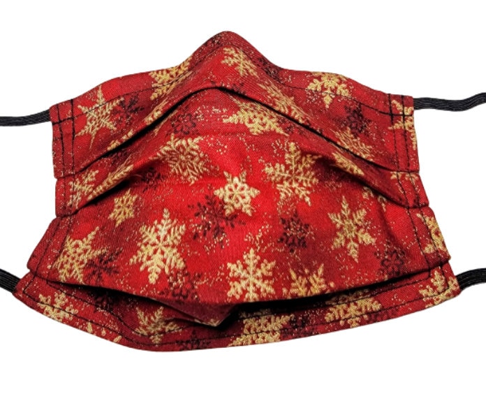 Metallic Rot Und Gold Schneeflocken Weihnachtsmaske Wiederverwendbare Gesichtsmaske Mit Nasennadel Draht Filterfach Doppellagig 100% Baumwolle von LochNessLocker