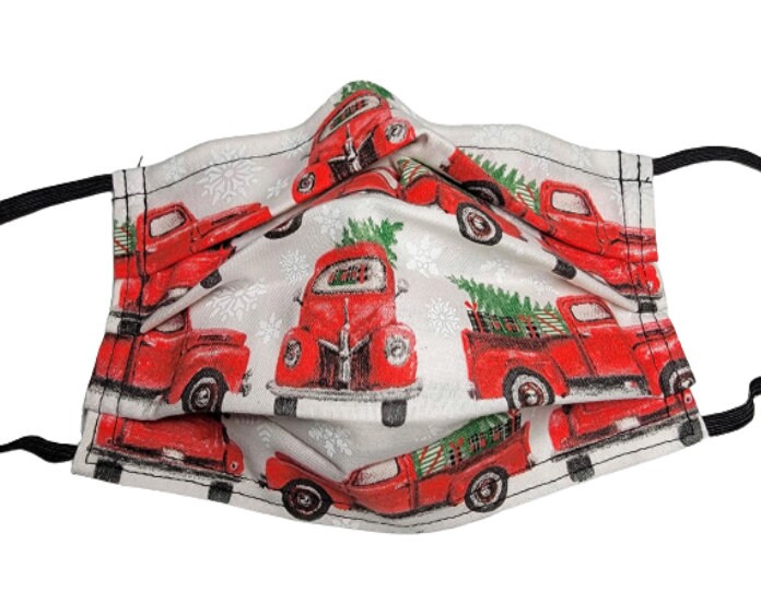 Vintage Rote Lkw Weihnachtsmaske Wiederverwendbare Gesichtsmaske Mit Nasennadel Draht Und Filterfach Doppellagig 100% Baumwolle von LochNessLocker