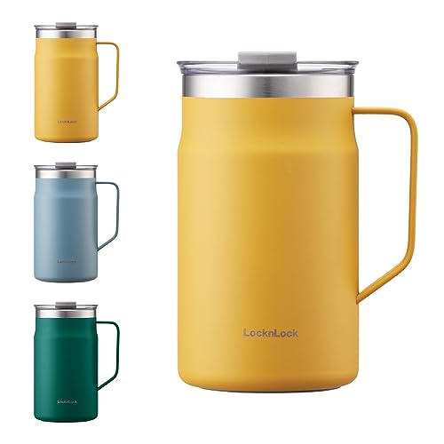 LocknLock Metro Becher aus hochwertigem 18/8 Edelstahl, doppelwandig, isoliert, mit Griff, perfekt für Tisch mit Deckel, Gelb, 590 ml LocknLock Metro Becher aus hochwertigem 18/8 Edelstahl, doppelwandig, isoliert, mit Griff, perfekt für Tisch mit Deckel, Gelb, 590 ml von LocknLock