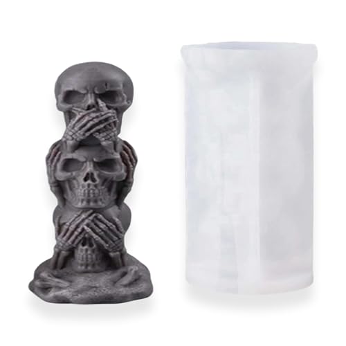 Halloween-Totenkopf-Kerzenformen, 3D-Totenkopf-Säulen-Design, Silikonformen für DIY-Epoxidharz, Seife, Polymerton, Kerzenwachsgießen usw. Dekorieren für Halloween, 1 Stück von Lodeihoo