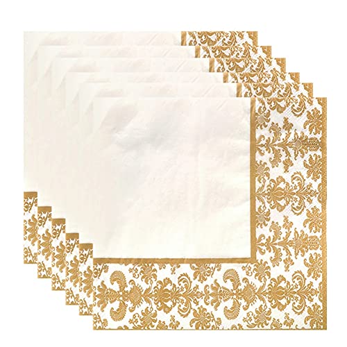 100 StüCke Gold Druck Einwegser Vietten Seiden Papier Bedruckte Servietten für Restaurant und Hotel (+ Weiß) von Lodokdre