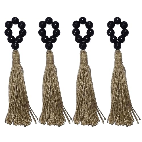 Serviettenschnallen, Holzperlen, Quasten, Serviettenhalter, Weihnachtsdekoration, Serviettenschnalle, Abendessen, Tischdekoration, elegantes Wohnaccessoire, 4 Stück Serviettenschnallen, Holzperlen, Quasten, Serviettenhalter, Weihnachtsdekoration, Serviettenschnalle, Abendessen, Tischdekoration, elegantes Wohnaccessoire, 4 Stück von Lodoot