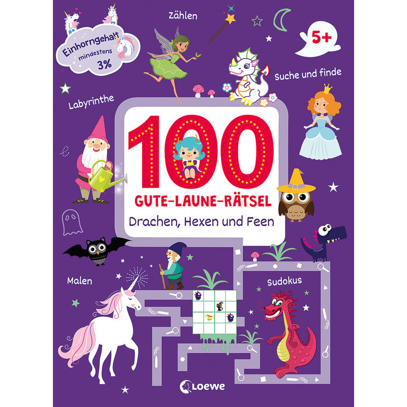 100 Gute-Laune-Rätsel - Drachen, Hexen Und Feen, Kartoniert (TB) von Loewe