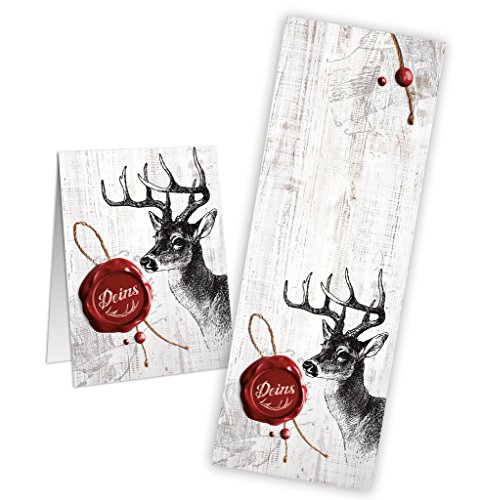 Logbuch-Verlag 10 Weihnachtsaufkleber mit Hirsch-Motiv "Deins" grau weiß rot 5 x 14,8 cm Hirsch Sticker Banderole rustikal von Logbuch-Verlag