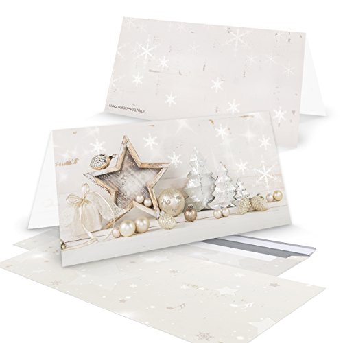 Logbuch-Verlag 10 Weihnachtskarten beige weiß natur mit Kuvert 10,5 x 21 cm Foto-Motiv - Klappkarte Doppelkarte Weihnachten von Logbuch-Verlag