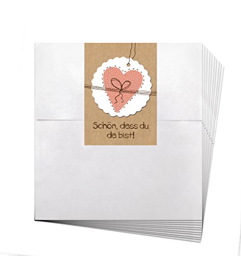 Logbuch-Verlag 10 weiße Geschenktüten Papiertüten mit Schön, dass du da bist Banderole Geschenkverpackung für Gastgeschenke 13 x 18 cm von Logbuch-Verlag