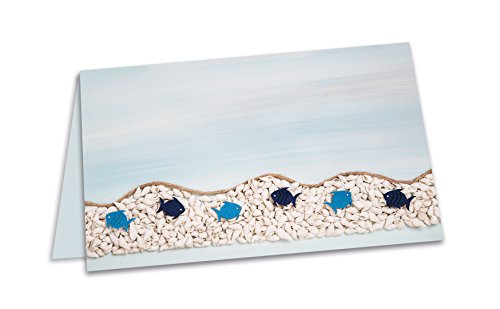 Logbuch-Verlag 100 Tischkarten hellblau beige Namensschilder für Taufe, Kommunion & Hochzeit maritime Tischdeko Fische Meer Karten zum Beschriften von Logbuch-Verlag