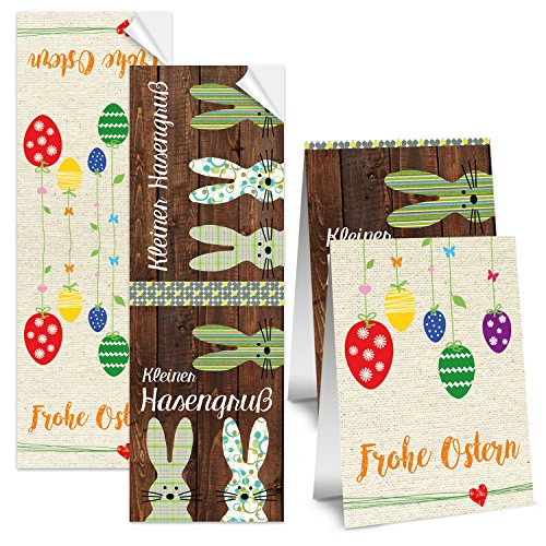 Logbuch-Verlag 2 x 25 Osteraufkleber Frohe Ostern Sticker beige braun bunt - große Osteretiketten selbstklebend 7 x 21 cm von Logbuch-Verlag
