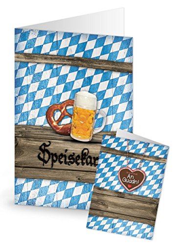 Logbuch-Verlag 20 Menükarten blau weiß braun Rautenmuster Bayern Oktoberfest Speisekarte rustikal bayerisch zum Bedrucken DIN A5 von Logbuch-Verlag