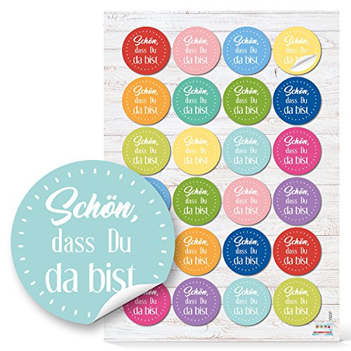 Logbuch-Verlag 24 bunte Aufkleber SCHÖN, DASS DU DA BIST Sticker Gastgeschenk Give-Away Verpackung Hochzeit Geburtstag von Logbuch-Verlag