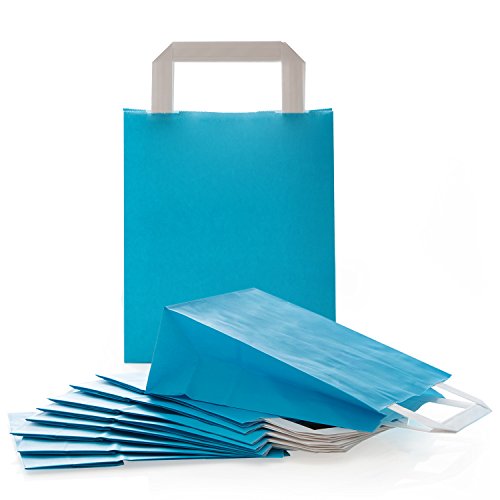 Logbuch-Verlag 5 blaue Papiertüten klein 18 x 8 x 22 cm - Geschenktüten Papier Tüten mit Henkel & Boden blau türkis weiß von Logbuch-Verlag