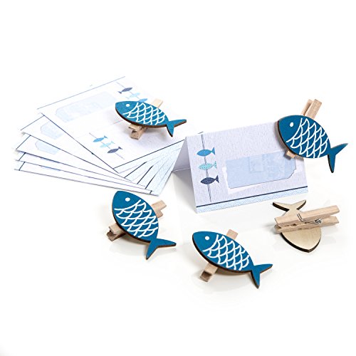 Logbuch-Verlag maritimes Set 6 Tischkarten + 6 Fische Dekoklammern Tischdekoration Gastgeschenk für Taufe, Kommunion & Konfirmation Logbuch-Verlag maritimes Set 6 Tischkarten + 6 Fische Dekoklammern Tischdekoration Gastgeschenk für Taufe, Kommunion & Konfirmation von Logbuch-Verlag