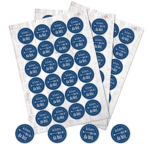 Logbuch-Verlag 72 Sticker Schön, dass du da bist blau dunkelblau 4 cm Aufkleber für Willkommensgeschenke Hochzeit Taufe Kommunion von Logbuch-Verlag