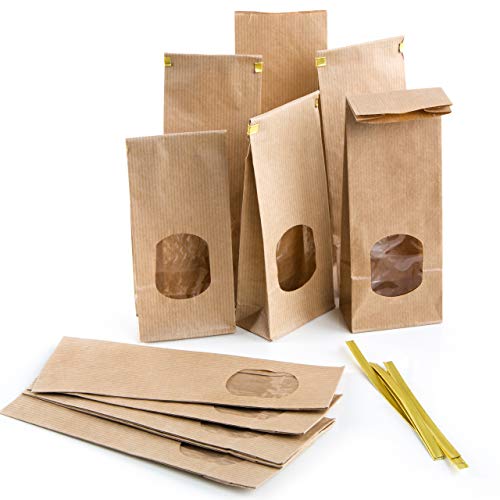 Braune Blockbodenbeutel, 10 Stück: Papiertüten mit Sichtfenster, Tüten Klein, Kekstüten Braun, Geschenktüte Weihnachten für Lebensmittel, Kraftpapiertüten, Papiertüte mit Verschluss, 7 x 4 x 20,5 cm Braune Blockbodenbeutel, 10 Stück: Papiertüten mit Sichtfenster, Tüten Klein, Kekstüten Braun, Geschenktüte Weihnachten für Lebensmittel, Kraftpapiertüten, Papiertüte mit Verschluss, 7 x 4 x 20,5 cm von Logbuch-Verlag