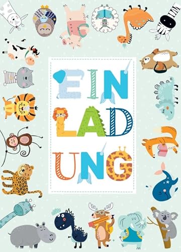 Einladungskarte Tiere & Schule – Tiermotive für Schulanfang Kindergeburtstag Tischdeko Karte zum Beschriften – Logbuch-Verlag von Logbuch-Verlag