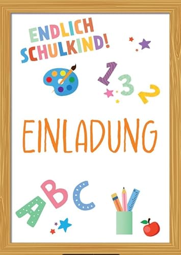 Einladungskarten zum Beschriften Endlich Schulkind (10 Stück) – Einladung Einschulung Postkarte Tischdekoration ABC – Logbuch-Verlag von Logbuch-Verlag