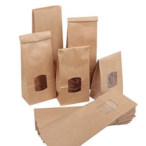 Große Blockbodenbeutel, 50 Stück: Papiertüten mit Sichtfenster, Tüten Weihnachten Groß, Tüte Papier Braun, Geschenktüte Advent für Plätzchen & Give-Aways, Kekstüten mit Fenster, 10,5 x 6,5 x 29 cm von Logbuch-Verlag