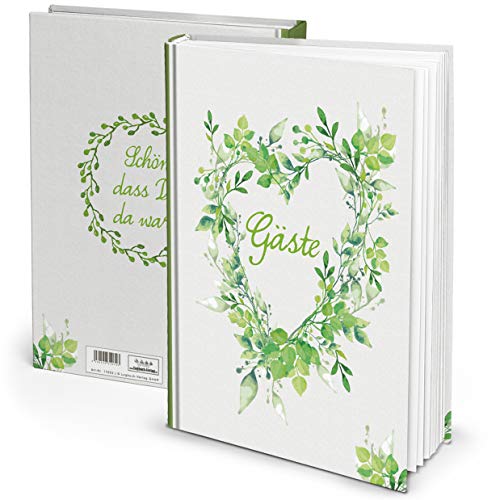 Logbuch-Verlag Hochzeitsgästebuch DIN A4 grün mit Blätterranken Herz Gästebuch Hochzeit festlich mit leeren Seiten von Logbuch-Verlag