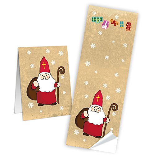 Logbuch-Verlag 10 Heiliger Nikolaus Aufkleber 5 x 14,8 cm Weihnachtsmann Santa Sticker rot gold Weihnachtsaufkleber Banderole für Nikolausgeschenke von Logbuch-Verlag