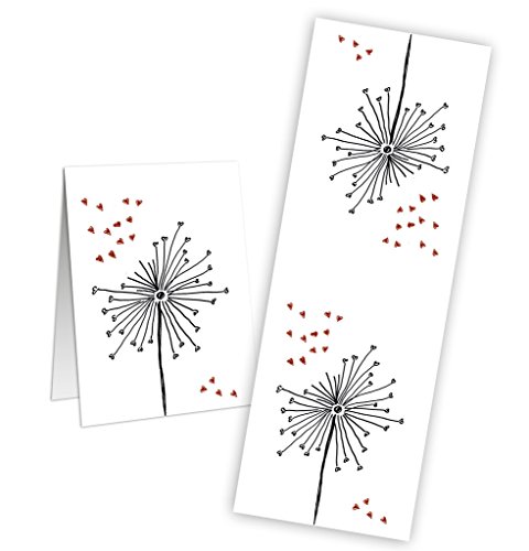 Logbuch-Verlag 10 Aufkleber PUSTEBLUME schwarz-weiß rot HERZEN Deko selbstklebend Etikett Sticker Löwenzahn Geschenkaufkleber Verpackung Geschenk 5 x 14,8 cm von Logbuch-Verlag