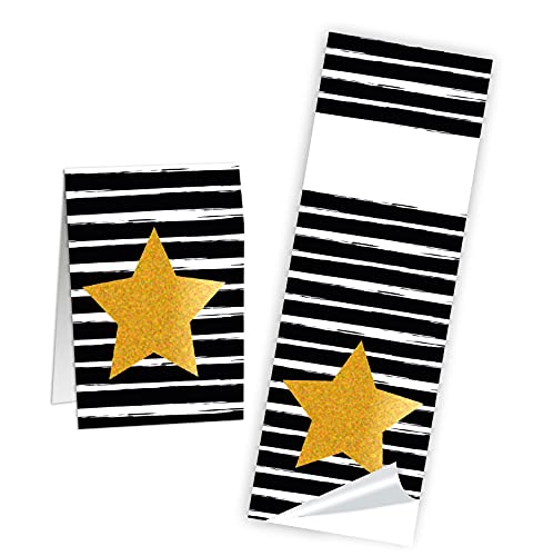 Logbuch-Verlag 10 Aufkleber schwarz weiß gestreift mit Stern in gold - Sticker selbstklebend für Geschenke Geburtstag Weihnachten 5 x 14,8 cm von Logbuch-Verlag