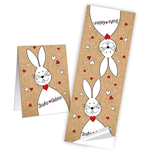 Logbuch-Verlag 10 FROHE OSTERN Etiketten rot weiß Kraftpapier - Osterhase Osteraufkleber 5 x 14,8 cm - Aufkleber Verzierung Verpackung Osternest von Logbuch-Verlag